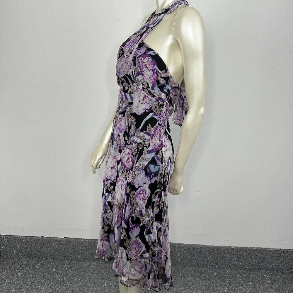 Diane Von Furstenberg Silk Dress Black/purple Floral Halter Open Back Sz 8 - Picture 5 of 11